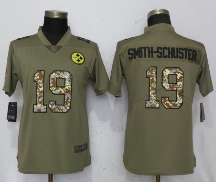 Women Pittsburgh Steelers #19 Smith-schuster Olive Camo Carson Nike Salute to Service Player NFL Jerseys